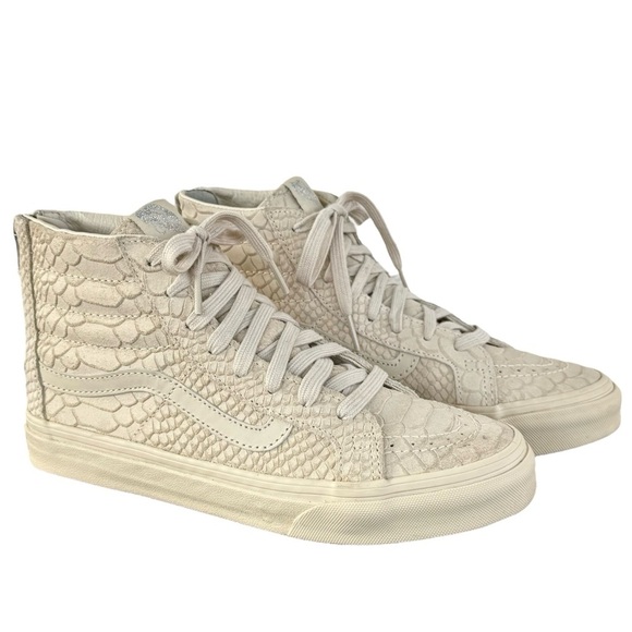 Vans Sk8-Hi Zip Up High Top Sneakers Cream Mono Python | Women 7 Men 5.5 - Picture 2 of 10